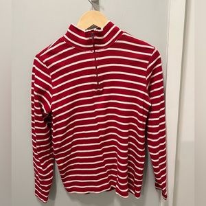 L.L. Bean Red and White Quarter-Zip Women’s Size M